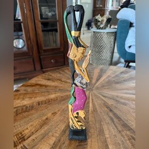 Hand Carved Indonesian Wooden Figurine Praying Woman Boho Tribal Art